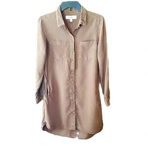 Thread + Supply women’s button down long sleeve silky dress SZ S olive green